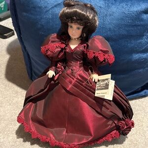 Elegant Burgundy Doll with Brown Hair
